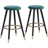 Cavalier 26" Counter Stool in Green Velvet, Black Wood,& Gold Steel (Set of 2)